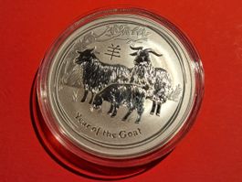 1 OZ UNZE LUNAR II 2 YEAR OF THE GOAT ZIEGE 2015 SILBER