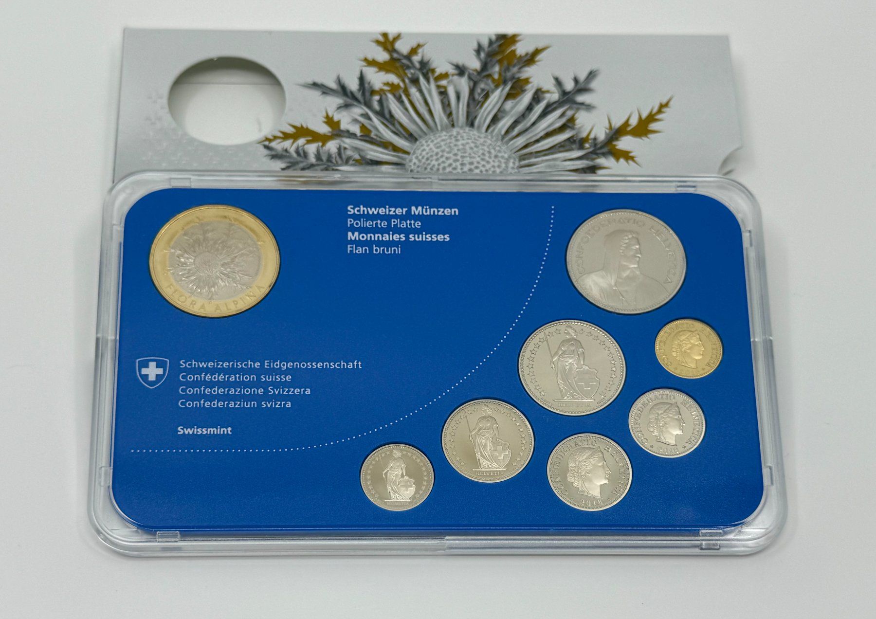 Alle Münzen: Münzsatz Schweiz 2018 "Silberdistel" - Polierte Platte – Neu und originalverpackt aus Sempach von alsas 1