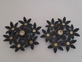 schwarze Clipsen Vintage mit Gablonz Steine