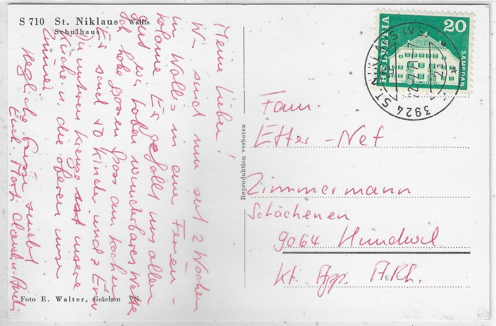 Cartoline postali: St. Niklaus VS - Schulhaus – Usato da Ettingen venduto da Kartenplanet 1