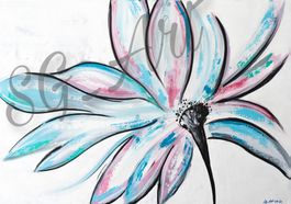 Sale Acrylbild abstrakt floral Blume Blüte weiss blau Unikat