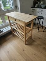 Massive  Kücheninsel aus Birke, 2 Schubladen, 2 Regale