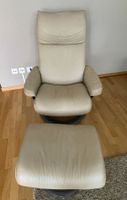 Relaxsessel mit Hocker Leder beige drehbar