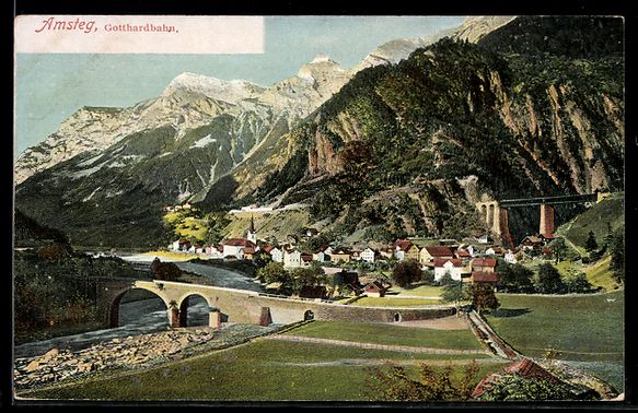 Cartoline postali: AK Amsteg, Ortspartie mit Gotthardbahn – Usato da Berlin venduto da bartko-reher