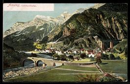 AK Amsteg, Ortspartie mit Gotthardbahn