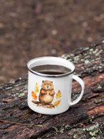 Herbst Biber Emaille Tasse Tee Kaffee NEU