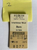 SBB Billett Interlaken West - Bern 11.04.84, 1/2 Preis
