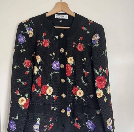 Blazer Marie Claire schwarz Blumenmuster Gr. 38 VINTAGE