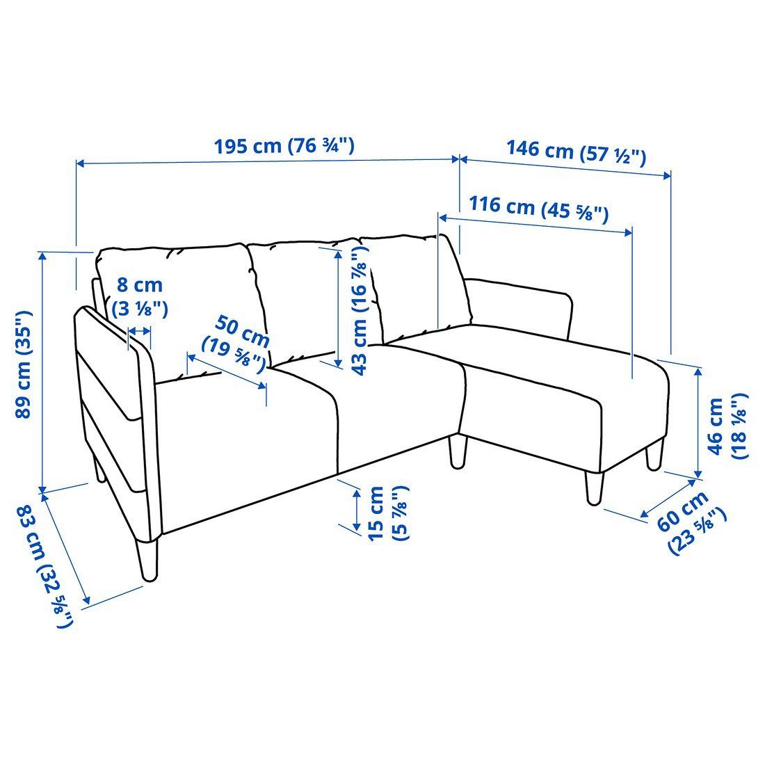 Ikea Divani: IKEA 3er Sofa Angersby mit Récamiere, hellgra – Usato da Therwil venduto da dav_d5zk 2