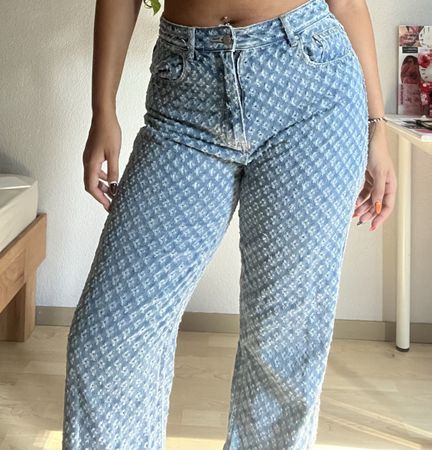 Damen Jeans Hose Grösse 42 mit Muster blau neuwertig