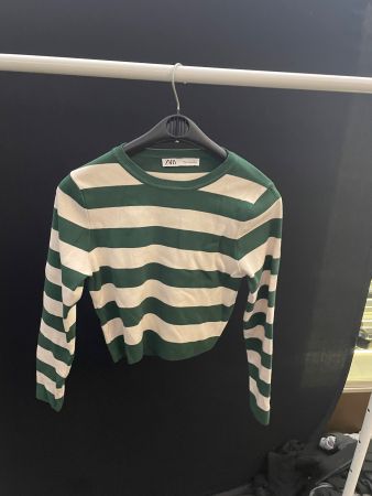 Zara gestreifter Pullover grün/weiss Gr. XL (kleines XL)