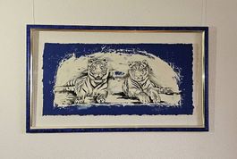 Rolf Knie "White Tigers on blue" Serigraphie, handsigniert