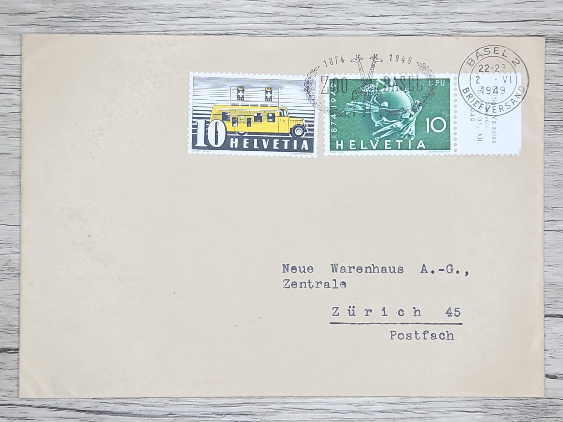 Tutti i francobolli: CL21 Enveloppe + Timbre Suisse 1949 – Usato da Cousset venduto da Patrick_Collections