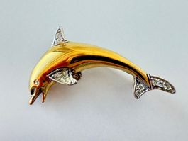 Sterlingsilber Vergoldet Vintage Delfin Brosche