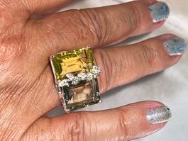 ⭐️ 30ct Natural Lemon & Smoke Quartzes Ring SS925  Size 58.5