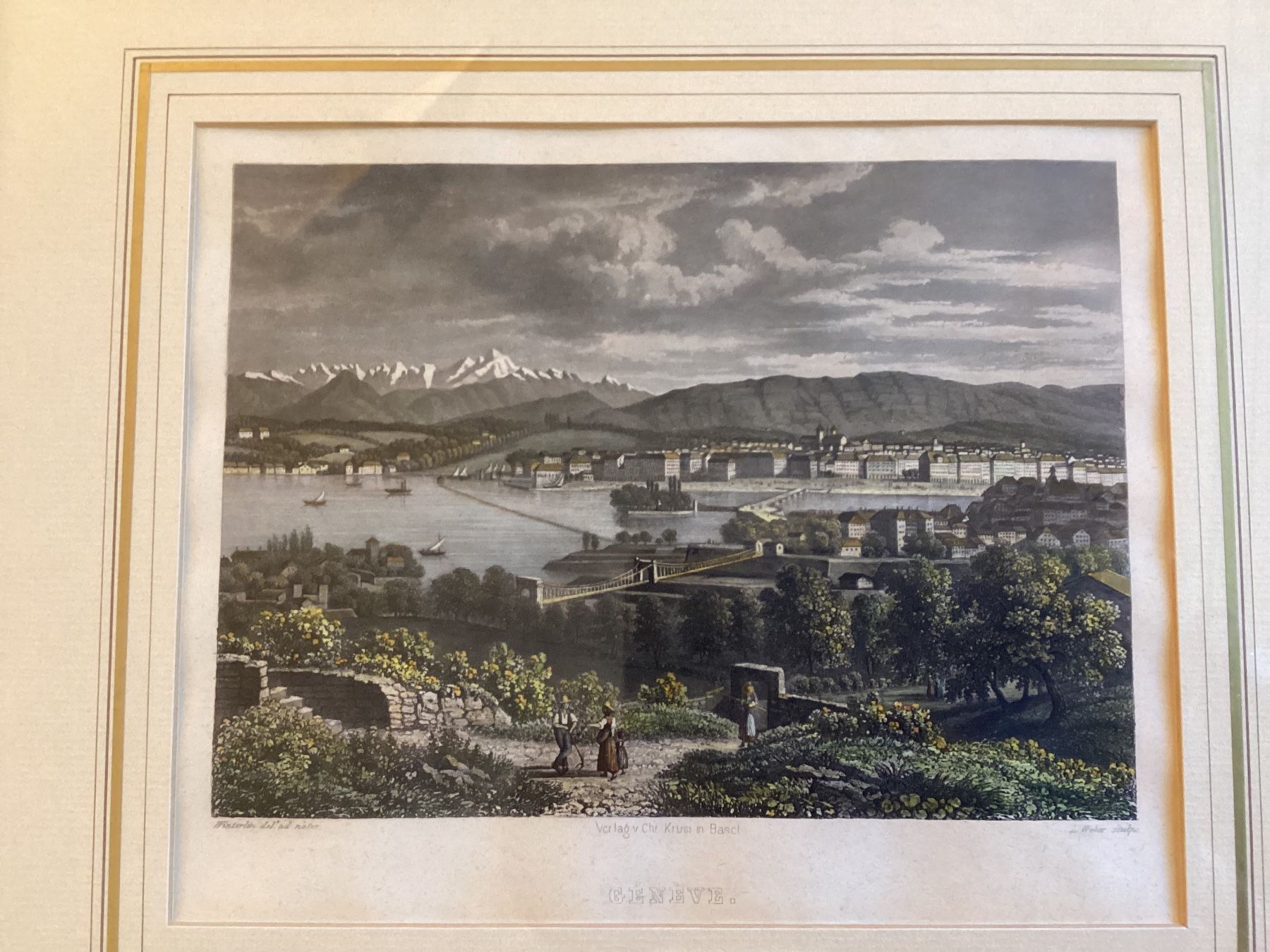 Grafiken & Lithographien: Lithographie ville de Genève, peinte, – Gebraucht aus Lausanne von lavirgule