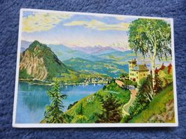 Bré,TI,Berghotel,1955,Werbe-Karte,Künstler,Lugano,See,Terras