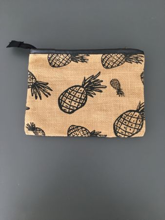 Jute-Kosmetiktasche mit Ananasprint, neuwertig!