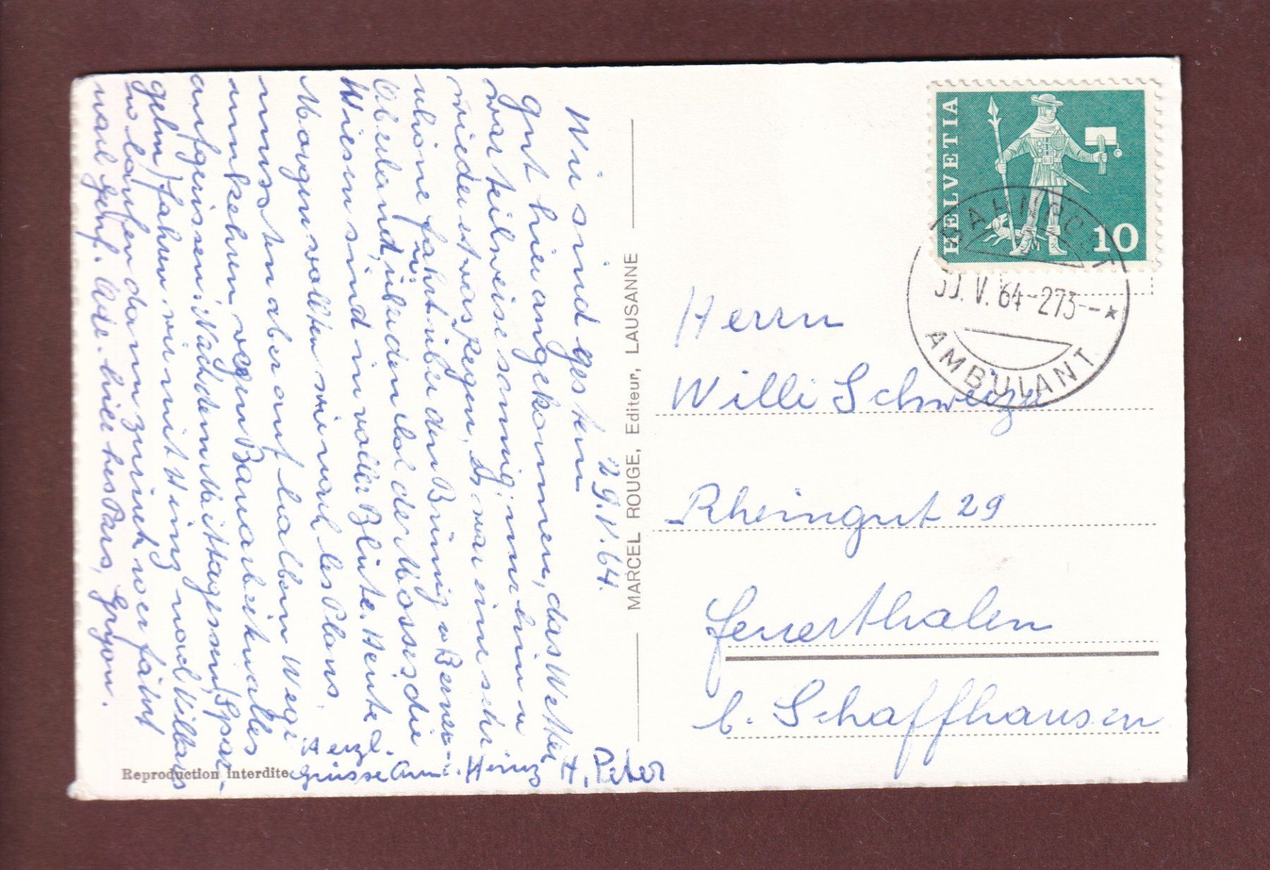 Ansichtskarten: SOLALEX - 1964 – Gebraucht aus Pully von nicecards 1