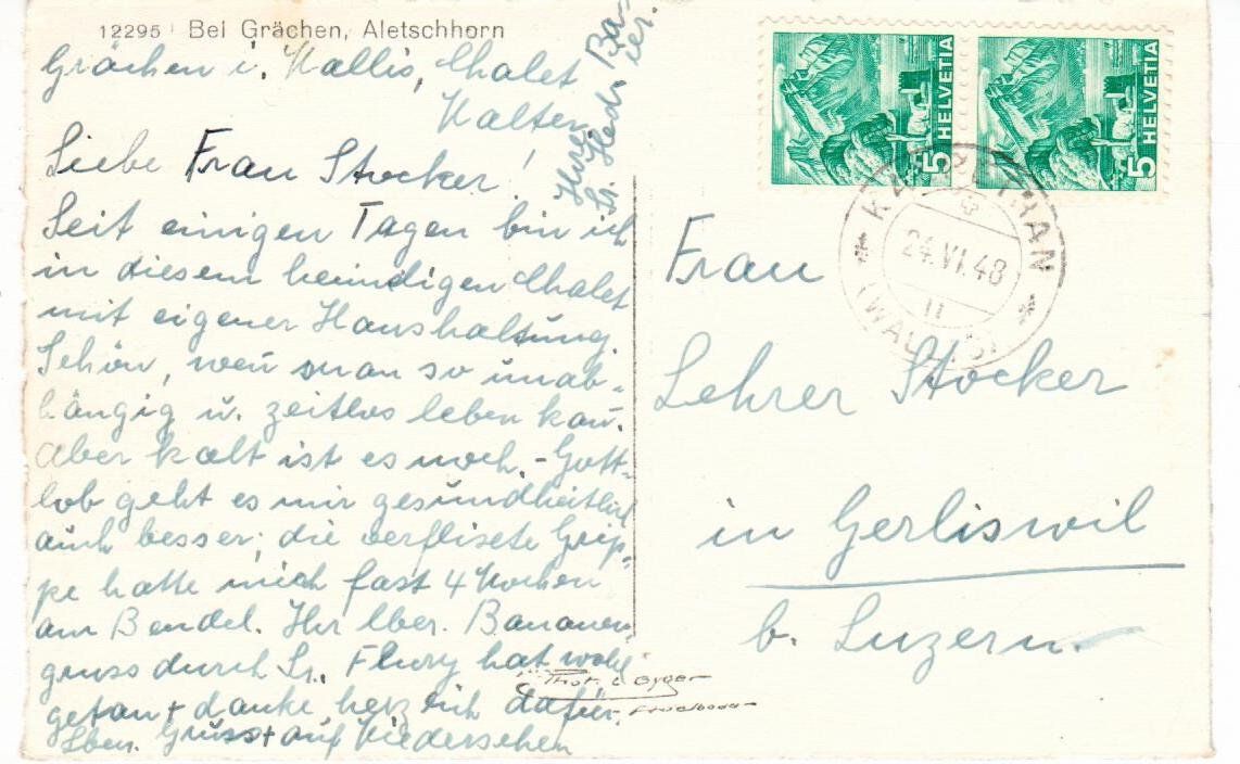 Ansichtskarten: bei Grächen  1948 – Gebraucht aus Wolhusen von Curver9 1