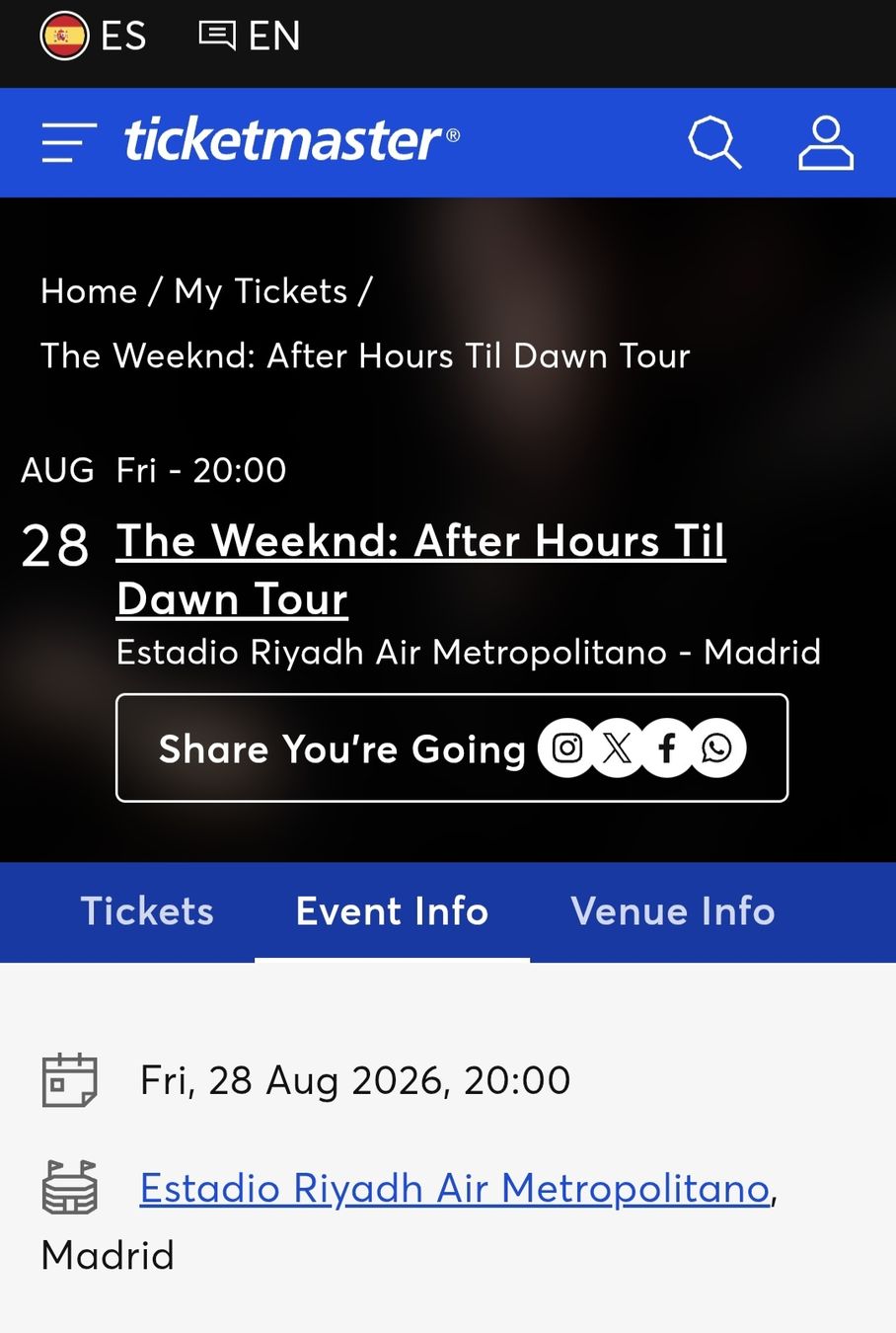 Billets: The Weeknd 2 Sitzplätze Madrid – Neuf avec emballage d'origine à Benglen par Janine_25
