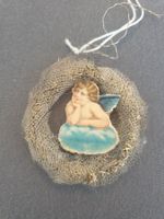 Weihnachtsanhänger  Tinsel Engel auf Wolke antik vintage 7cm