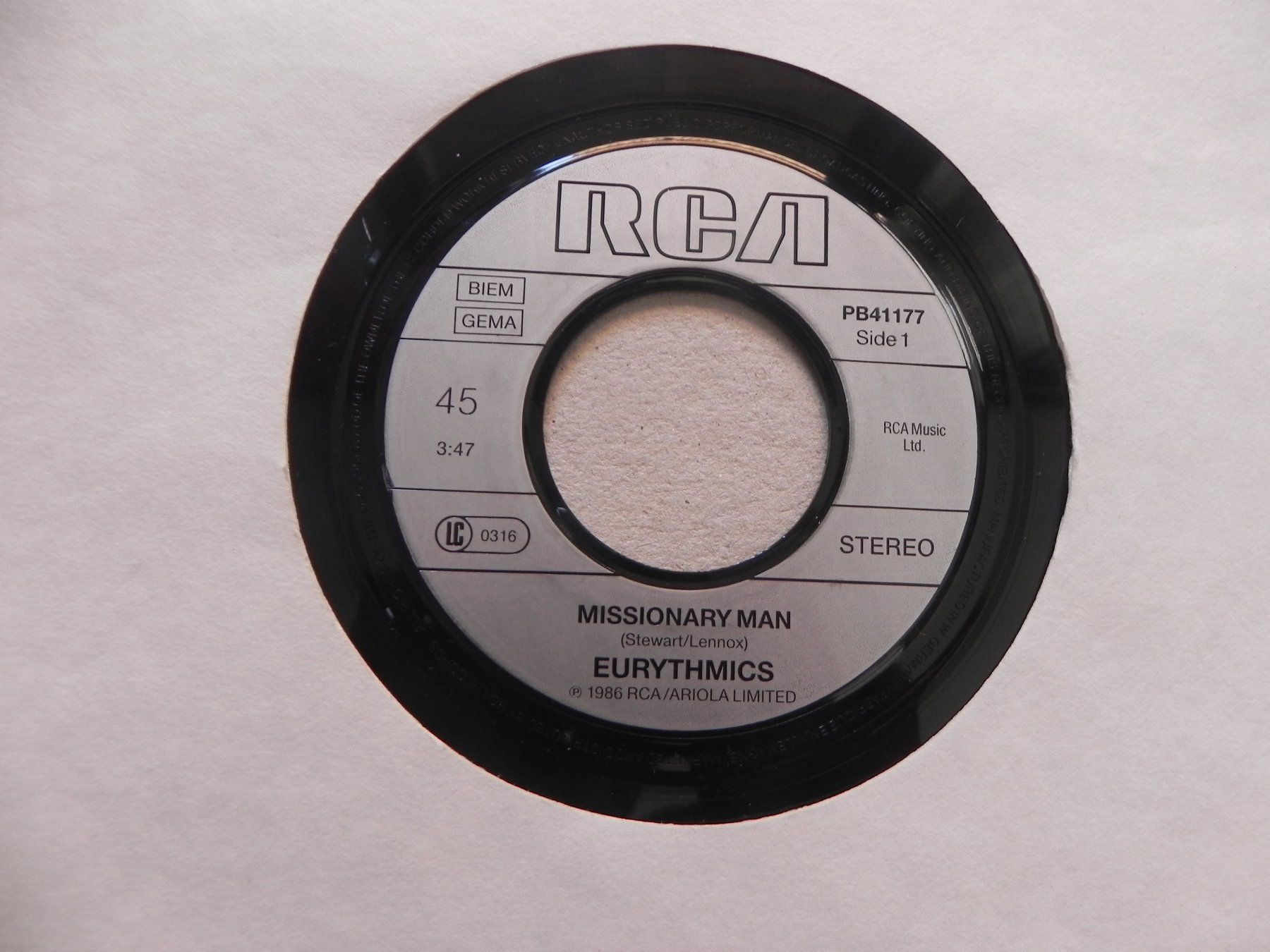 Schallplatten: Single 7" RPM 45 brit. Rock Pop Duo Eurythmics 1987 – Gebraucht aus Siebnen von krimsie 2