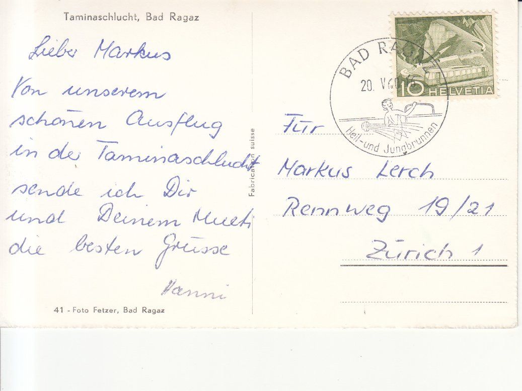 Cartoline postali: Taminaschlucht 1960 – Usato da Bürglen TG venduto da StampGraf 1