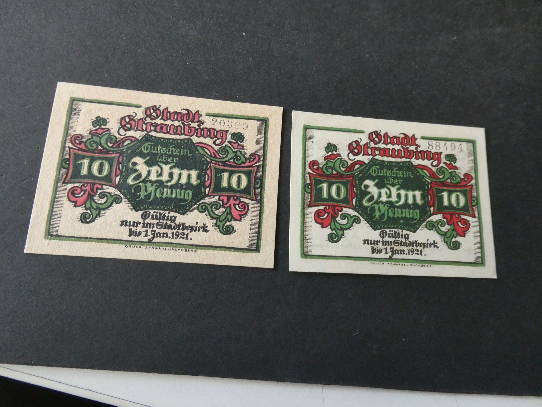 Banknoten: Dt. Reich, Straubing - 2 Notgeldscheine – Gebraucht aus Hinterforst von Rohusri