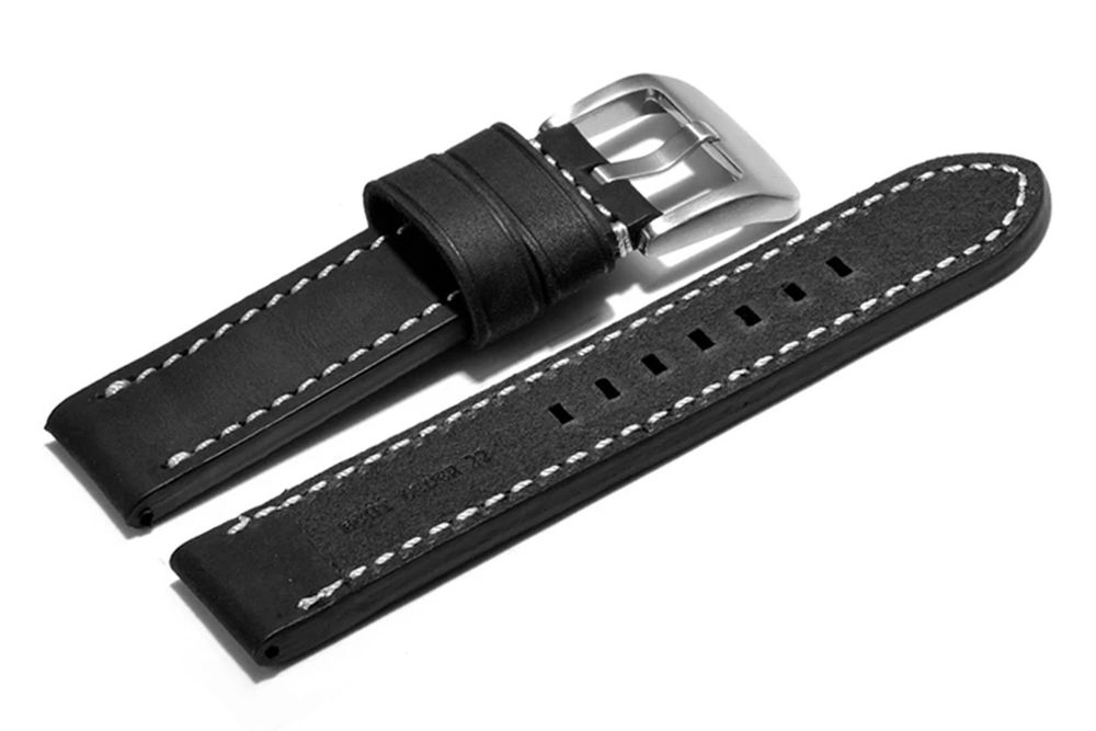 Bracciali & Braccialetti: Uhrenarmband extra stark Leder Vintage 24mm schwarz – Nuovo e nell'imballaggio originale da Wittenbach venduto da uhrenzubehoer24 1