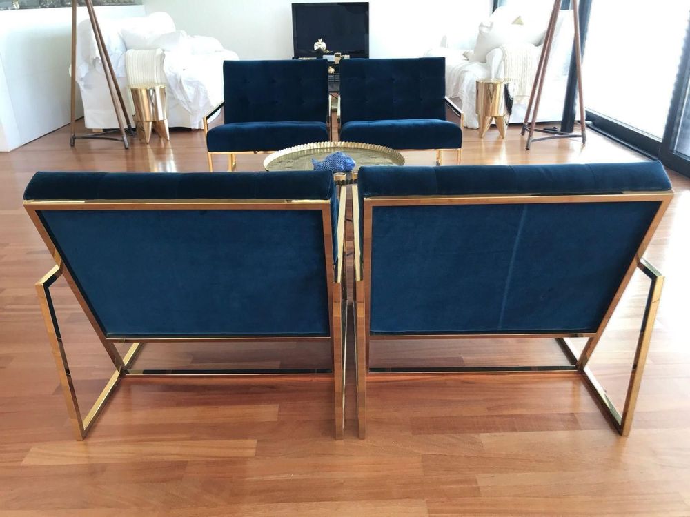 Sessel: 2x Jonathan Adler Goldfinger Blue Velvet Lounge Chair (-47%) – Gebraucht aus niederbipp von estherbenz 4