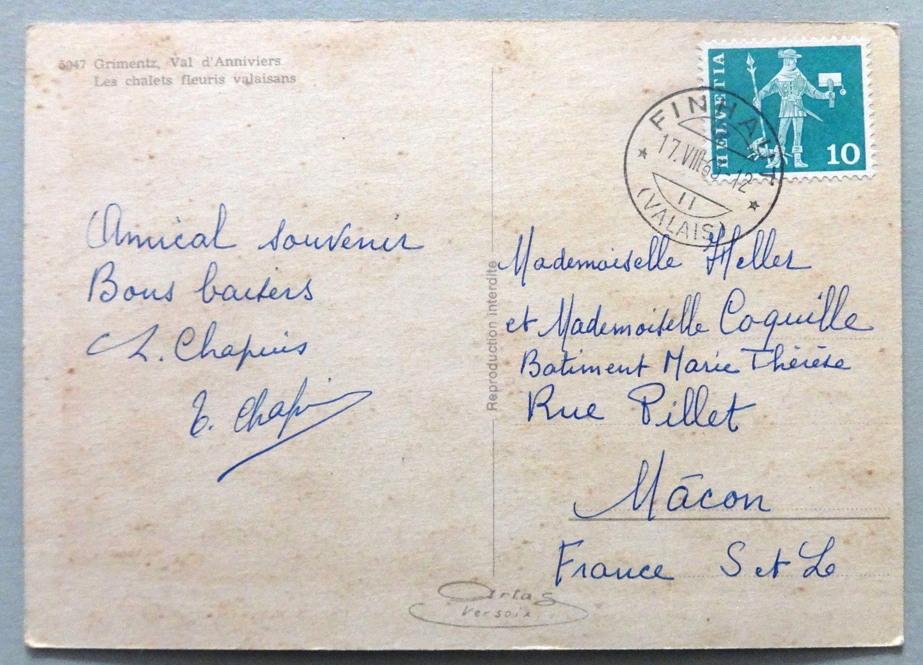 Cartoline postali: Grimentz, Val d' Anniviers – Usato da Fétigny venduto da Billy2miny 1