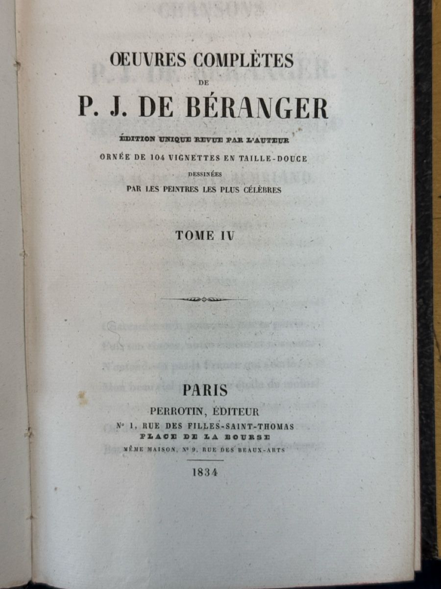 Libri: Oeuvres completes de P.J. de Beranger Tome IV 1834 – Usato da Zürich venduto da User24 3