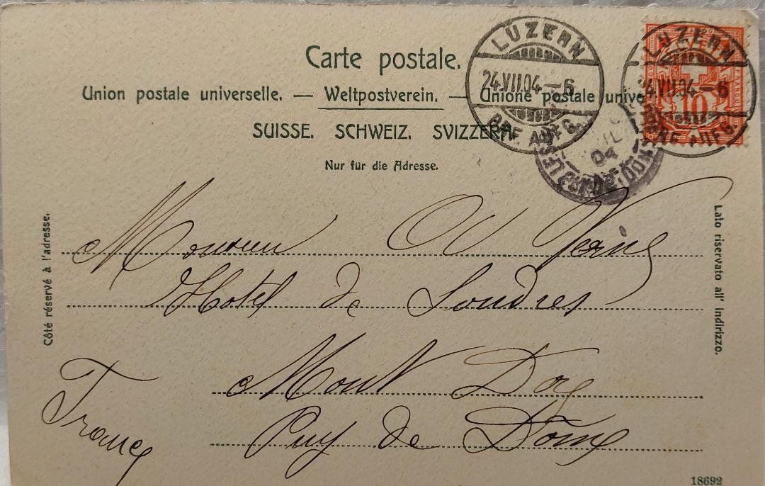 Cartoline postali: LUZERN  -  Bahnhof - Postkutsche mit Pferden - 1904 – Usato da Delémont venduto da Domdom1 1