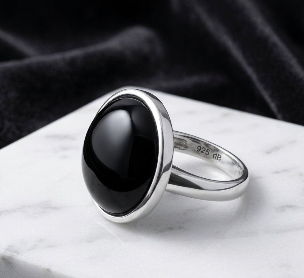 Anelli: Silber 925 Ring mit Cabochon Onyx - Neu – Nuovo e nell'imballaggio originale da Uetikon am See venduto da Coralreef