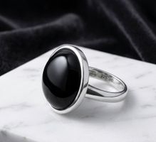 Silber 925 Ring mit Cabochon Onyx - Neu