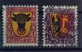 A210E) J10,11 Pro Juventute 1918 Wappen Uri, Genf Kt. 50.-