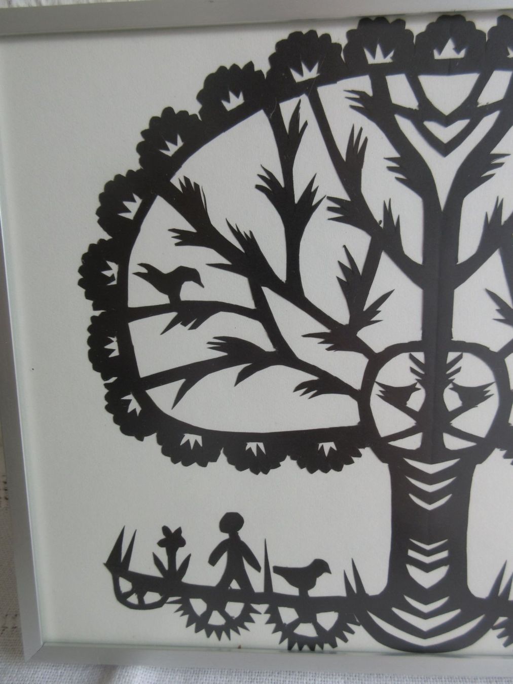 Grafica & Litografie: Hübscher Scherenschnitt, Vögel im Baum – Usato da Binningen venduto da mondoantico 1