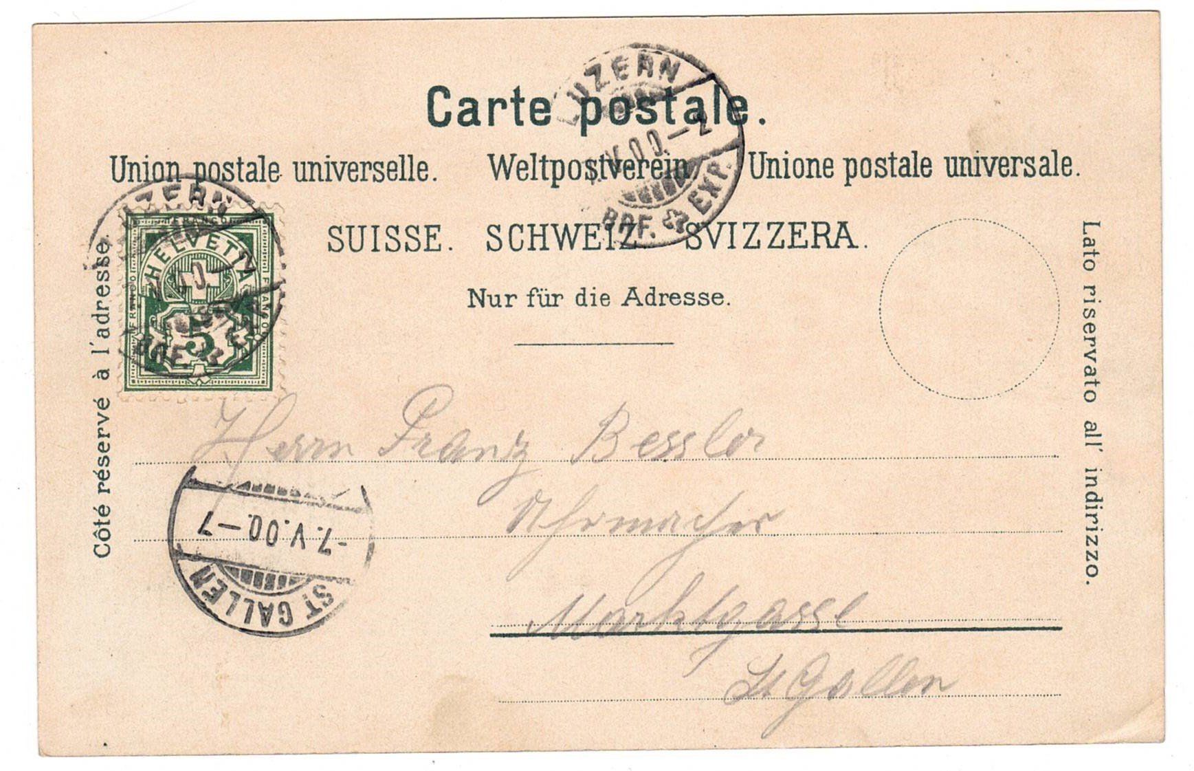 Ansichtskarten: 1900 Luzern, 2-Bild Lithokarte – Gebraucht aus Kreuzlingen von Koi4 1