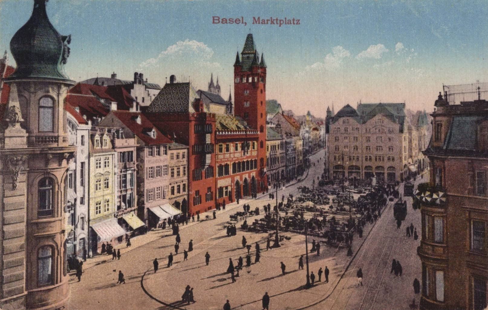 Ansichtskarten: Ansichtskarte Basel Marktplatz mit Rathaus – Gebraucht aus Oberkirch LU von sa_kr