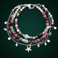Turmalin Granat Armband  Bracelet Unikat 3 Reihen Silber