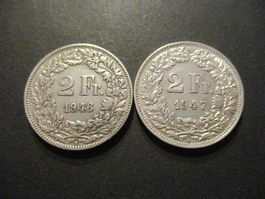 2 x 2.- Fr 1946 + 1947  Superbes pièces   Superbe qualité