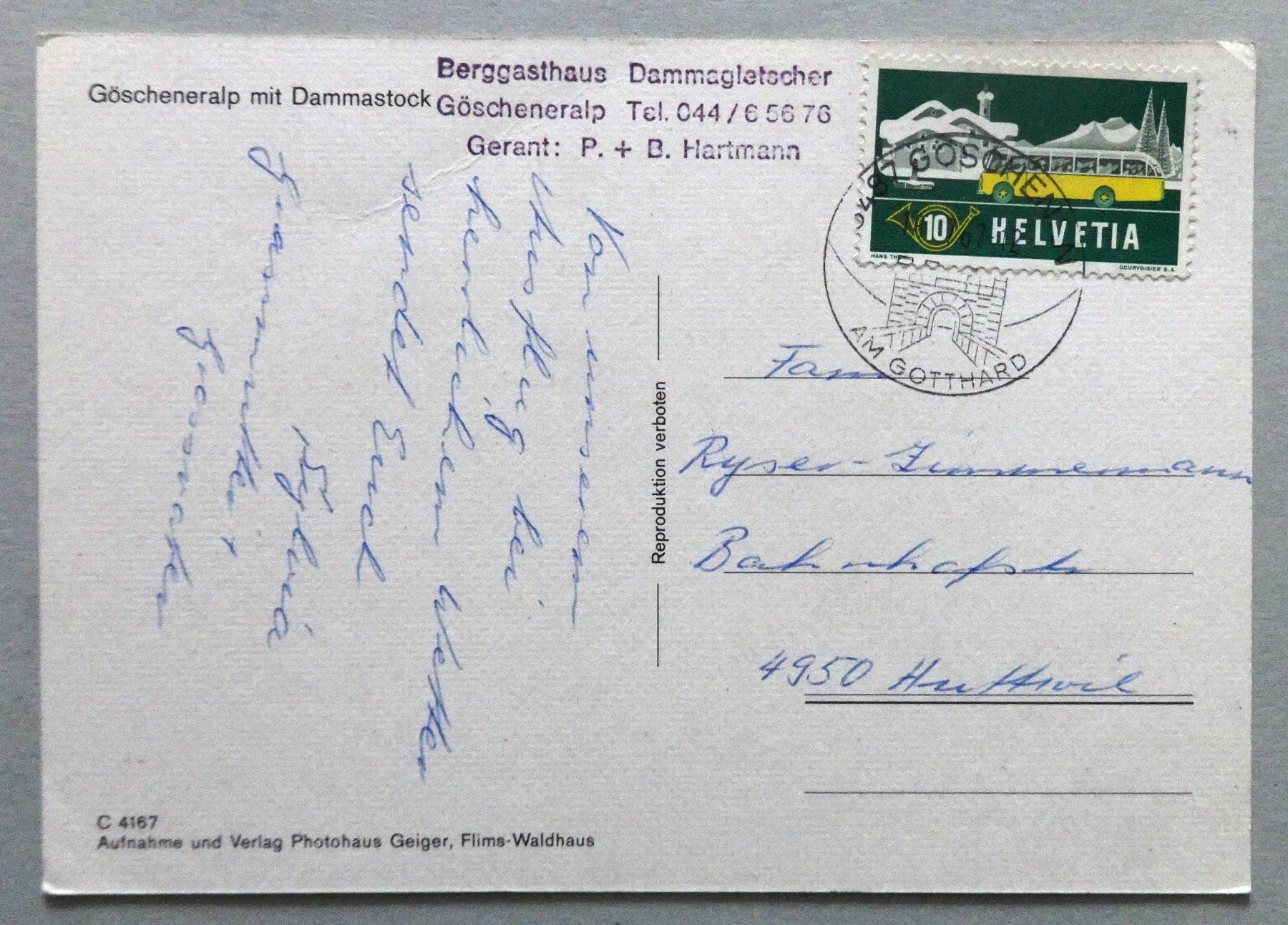 Cartes postales: Göscheneralp  mit Dammastock – D'occasion à Fétigny par Billy2miny 1