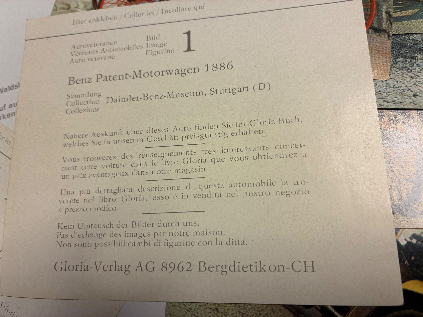 Sammelbilder & Trading cards: Sammelbilder Gloria Oldtimer – Gebraucht aus Horw von adler65 9