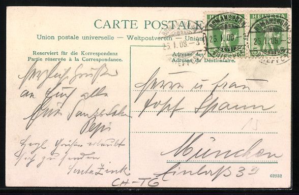 Cartoline postali: AK Romanshorn, Blick in den Ort, 1908 – Usato da Berlin venduto da bartko-reher 1