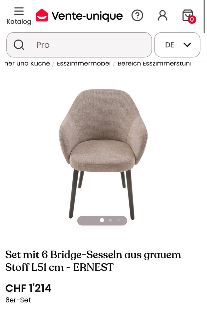 Beliani Sedie: 6 Bridge-Sesseln aus grauem Stoff – Usato da Samstagern venduto da arbxhe 3
