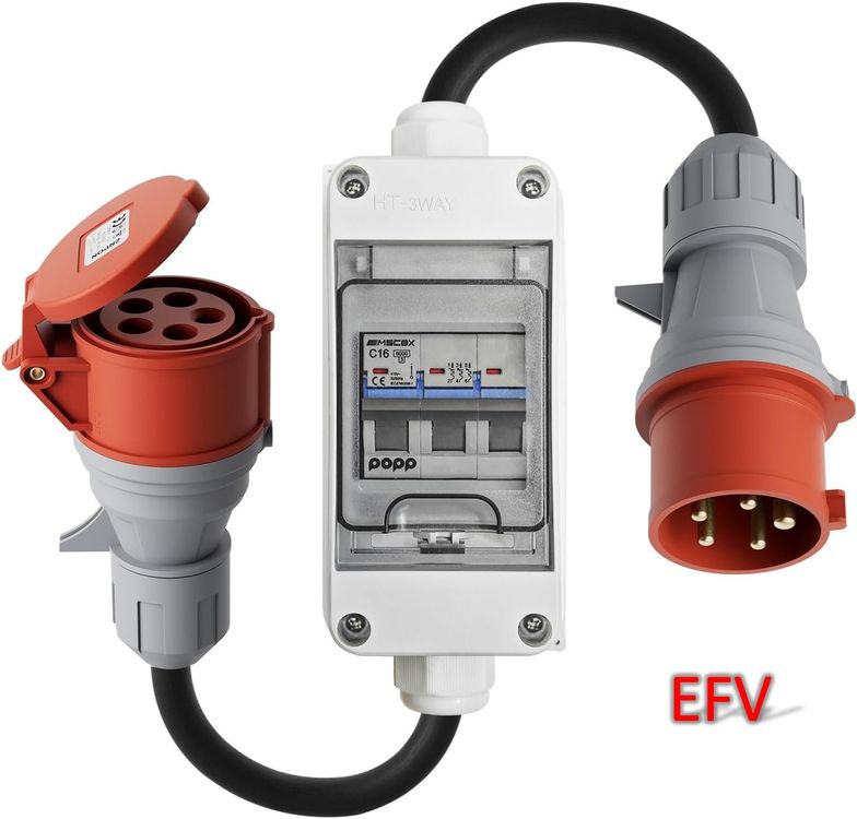 Lade und Strom Adapter CEE 32A 5/P zu CEE 16A 5/P gesichert (Neu und ...