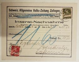 Z114) 1918, Kerte Inserat-Nachnahme