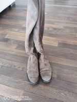 Overknee Stiefel, Wildleder, Gr 39, Braun/Taupe, Leder
