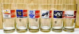 6 alte Coca-Cola Gläser mit Sport Motiven